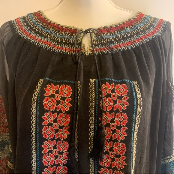 MM Couture By Miss Me Black Embroidered Sheer 100% Silk Top Size Medium - Picture 10 of 14